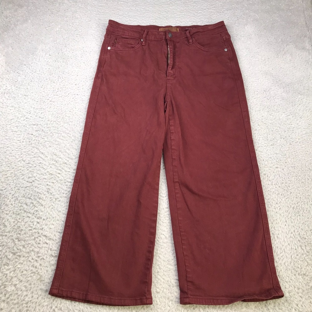 Judy Blue Wide Leg Crop Jeans Womens 13/31 (32x22) Red High Waist Stretch Denim